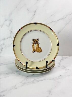 Set Of 4 Lynn Chase Porcelain Exotica 6.5” Bread Plates Wild Cat Cub